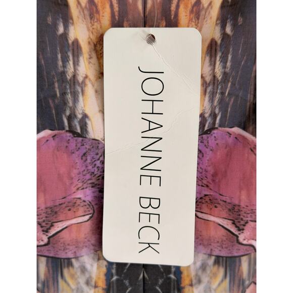 Johanne Beck Abstract Floral Mini Skirt Pink Brown Size Small Made USA Stretch - Picture 4 of 4